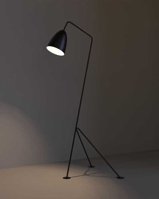 Miko floor lamp with sculptural minimalist form and warm ambient LED light مصباح أرضي ميكو بتصميم نحتي بسيط وضوء LED دافئ