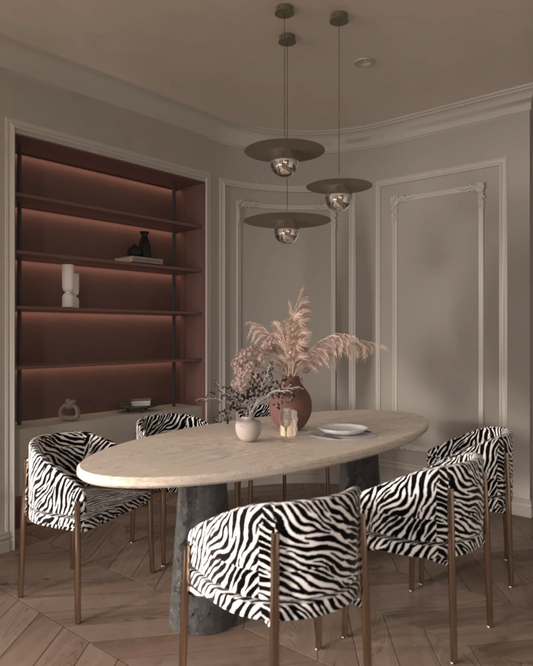 Troika pendant light with three decorative hanging elements creating ambient glow مصباح معلق ترويكا بثلاثة عناصر زخرفية مضيئة بتوهج محيطي
