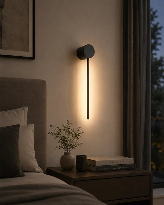Lines Circle Black Wall Lamp- Minimal Stainless Steel Indirect Lighting