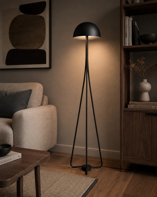 Lunar Floor Lamp in a styled interior, floor lamp with the calm of the moon and its rounded silhouette | لمبادير لونار، داخل مساحة منسقة، قبة