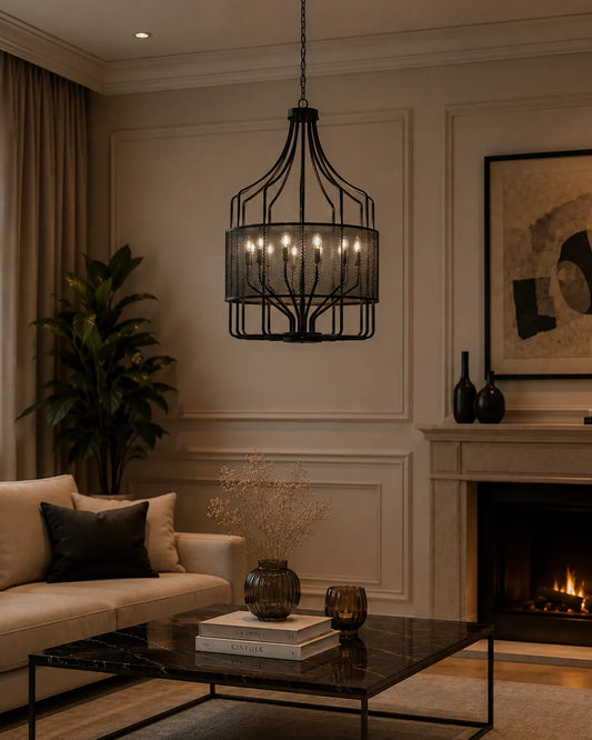 Majestic Chandelier in a styled interior, chandelier with details influenced by royal architecture and classic ironwork | نجف ماجستيك، داخل مساحة منسقة، زخارف كلاسيكية