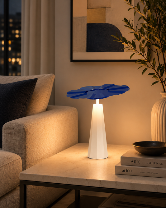 Sunbrella Table Lamp in a styled interior, table lamp with the shape of a beach umbrella | أباجورة سنبريلا، في مساحة منسقة، بغطاء على شكل مظلة