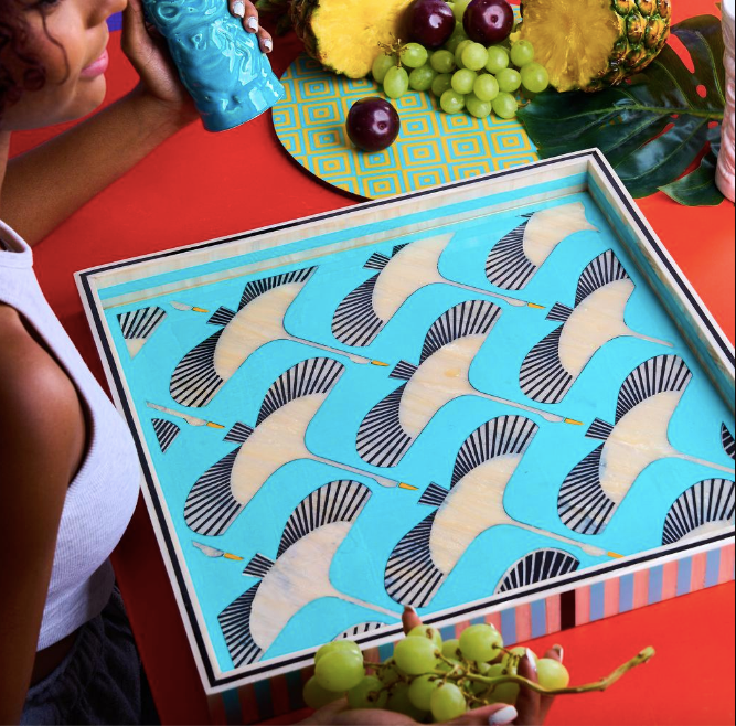 Sky Blue Birdies Square Tray