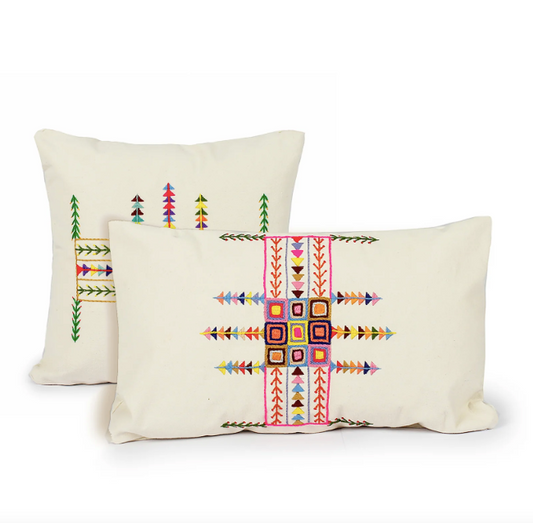 Embroidered Cotton Cushion Geometric