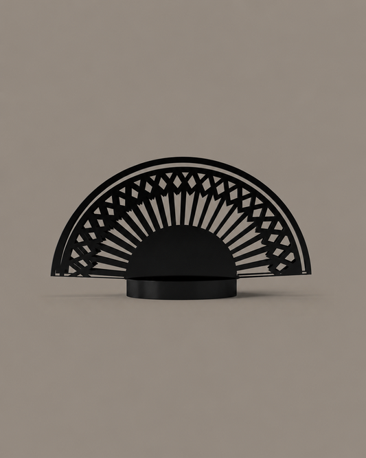 Breeze Table Lamp isolated product view in black, table lamp with folds reminiscent of a hand fan | أباجورة بريز، صورة للقطعة بتشطيب أسود، بغطاء ذي طيات