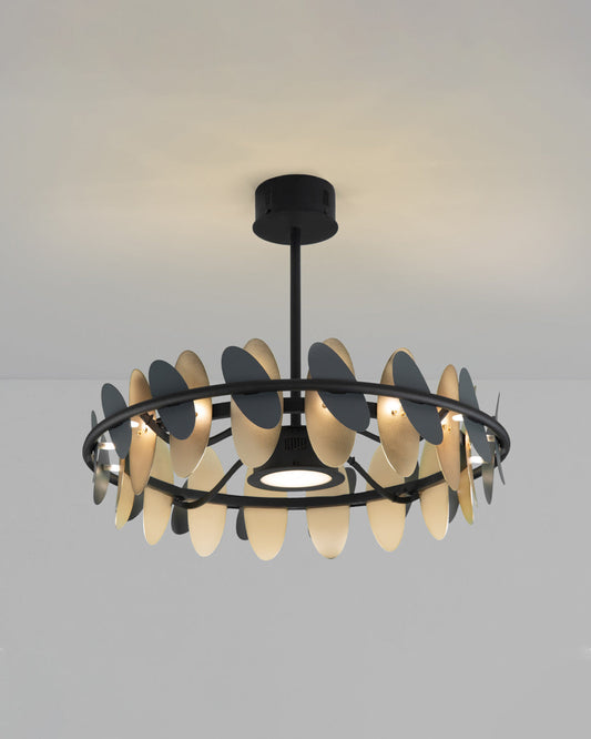 Oval pendant light with butterfly wing inspired form casting soft ambient light / إضاءة معلقة بتصميم بيضاوي مستوحى من أجنحة الفراشة تبعث إضاءة ناعمة