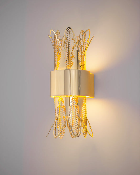 Leaf wall lamp with ancient Egyptian inspired sculptural design casting soft light / مصباح حائط بتصميم مستوحى من الأعمدة المصرية القديمة يبعث إضاءة ناعمة