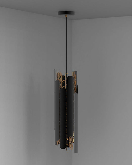 Chain style pendant light with rhythmic flowing design casting soft ambient light / إضاءة معلقة بتصميم متسلسل إيقاعي تبعث إضاءة ناعمة وأنيقة