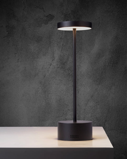 Slender wireless cordless table lamp with sleek minimalist form and adjustable ambiance مصباح طاولة سلاندر لاسلكي بدون سلك بتصميم بسيط أنيق وإضاءة محيطية قابلة للتعديل