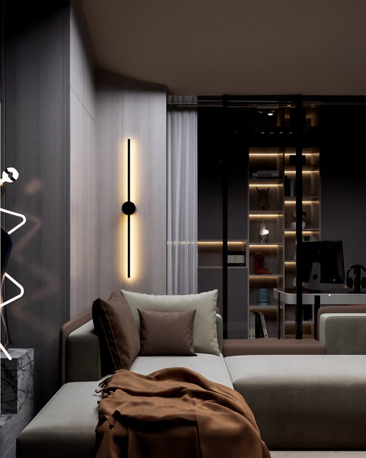 Double lines black circle wall lamp with vertical indirect lighting – مصباح حائط دائري أسود بخطين وإضاءة غير مباشرة بتصميم رأسي