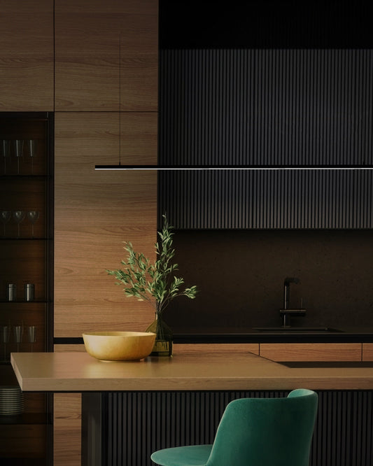 Lines horizontal pendant light with slim linear design providing warm ambient lighting / إضاءة معلقة أفقية بتصميم خطي أنيق تضيف إضاءة دافئة ولمسة عصرية