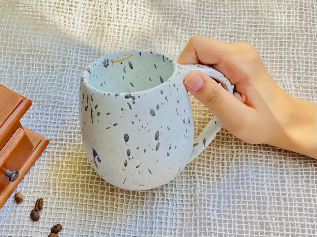 White Black Dots Curvy Mug