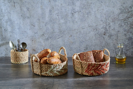 Embroidered Round Basket
