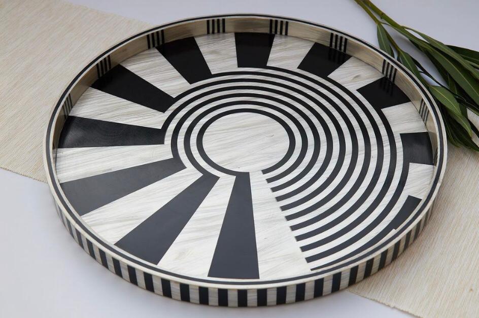 Abstract Black Round Tray