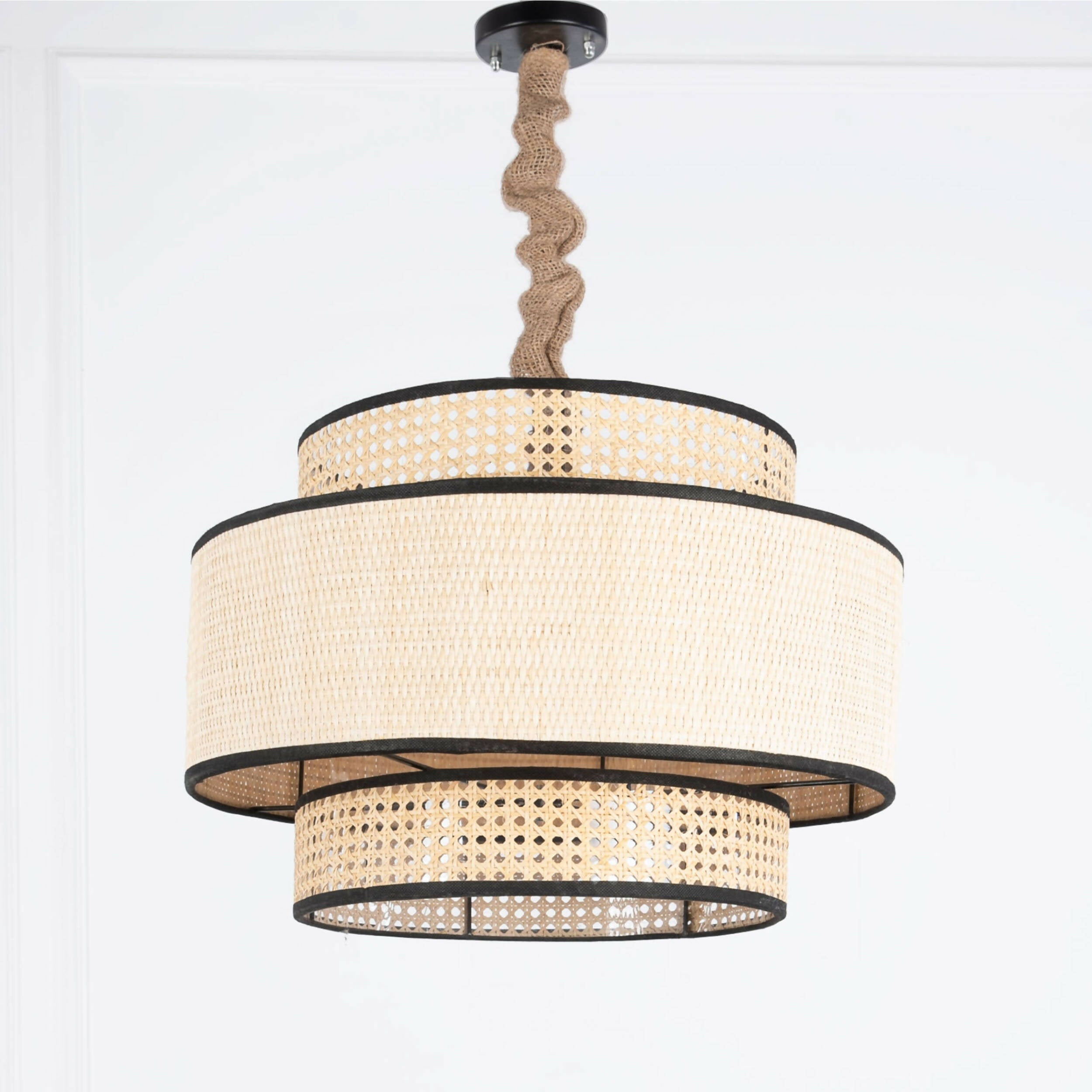 Cane & Wicker Chandelier - Black
