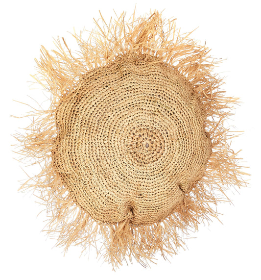 Round Raffia Cushion with Fringes