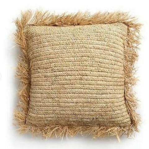Square Raffia Cushion with Fringes