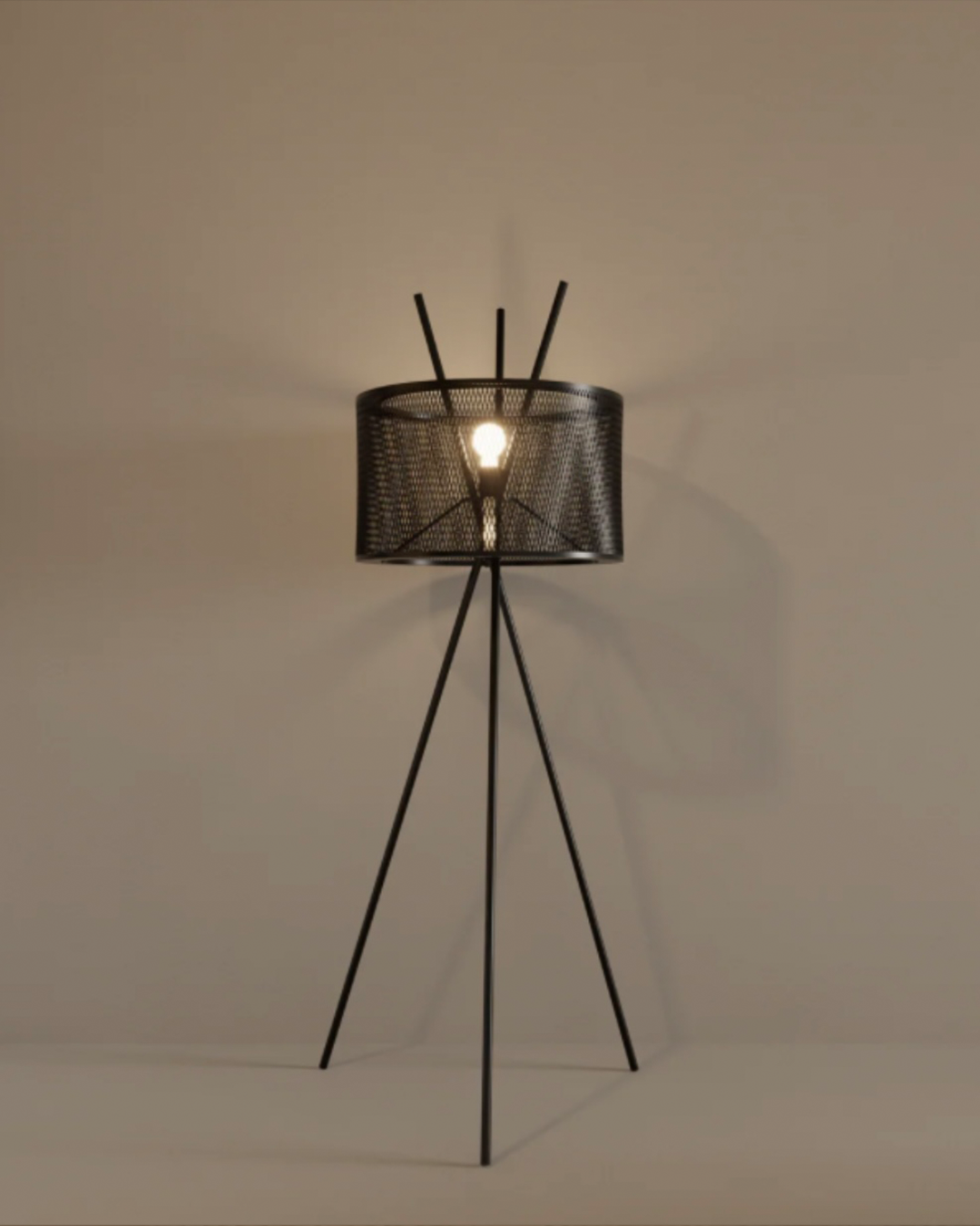 Spin floor lamp with dynamic curved elements casting creative shadows مصباح أرضي سبين بعناصر منحنية ديناميكية تلقي ظلالاً إبداعية