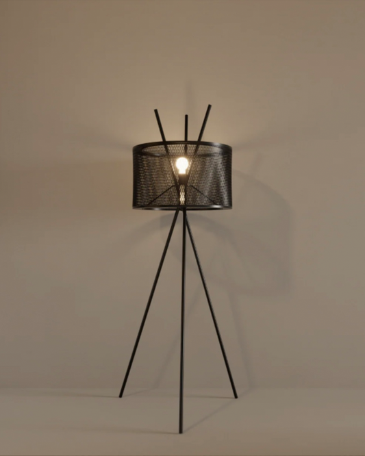 Spin floor lamp with dynamic curved elements casting creative shadows مصباح أرضي سبين بعناصر منحنية ديناميكية تلقي ظلالاً إبداعية