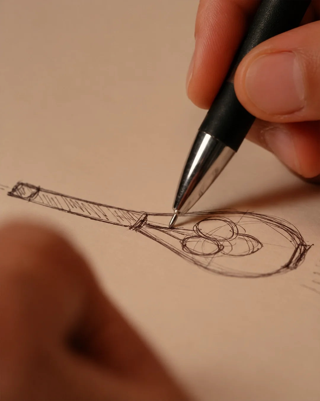 Grapa Pendant — design sketch being drawn by hand | دلاية جرابا، رسم أولي للتصميم أثناء رسمه باليد