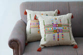 Geometric Embroidered Linen Cushion