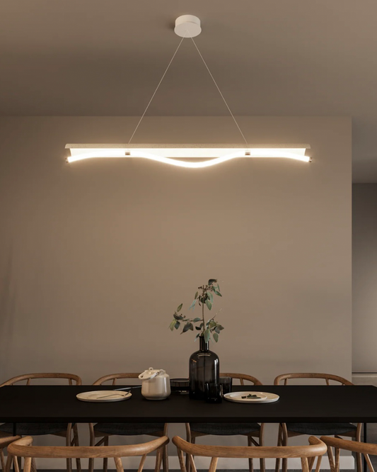 Stream pendant lamp with flowing flexible form creating soft ambient glow مصباح معلق ستريم بتصميم متدفق مرن يخلق إضاءة محيطية ناعمة