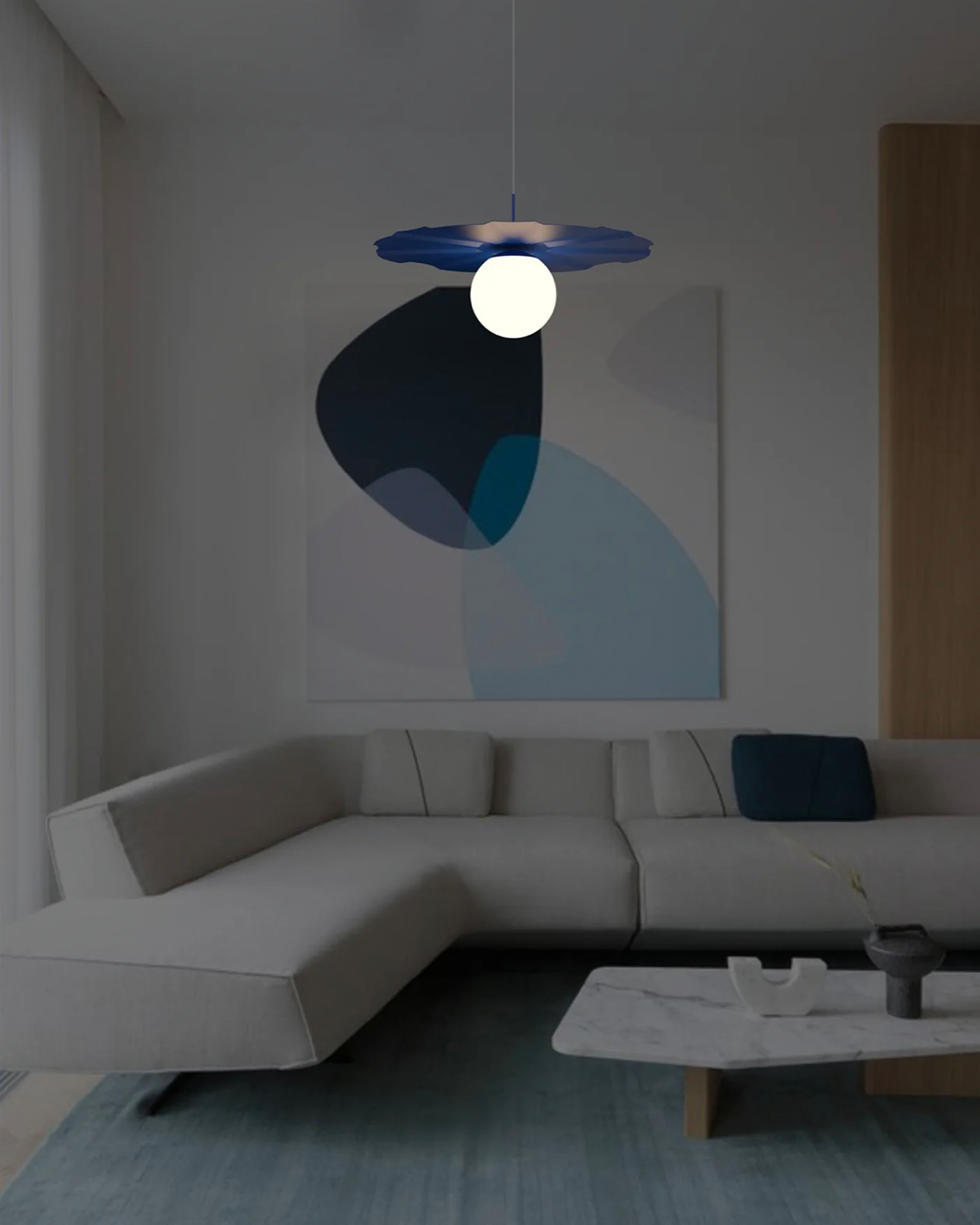 Sunbrella coastal umbrella inspired pendant light with warm glow مصباح معلق صنبريلا مستوحى من مظلة الشاطئ مع اضاءة دافئة