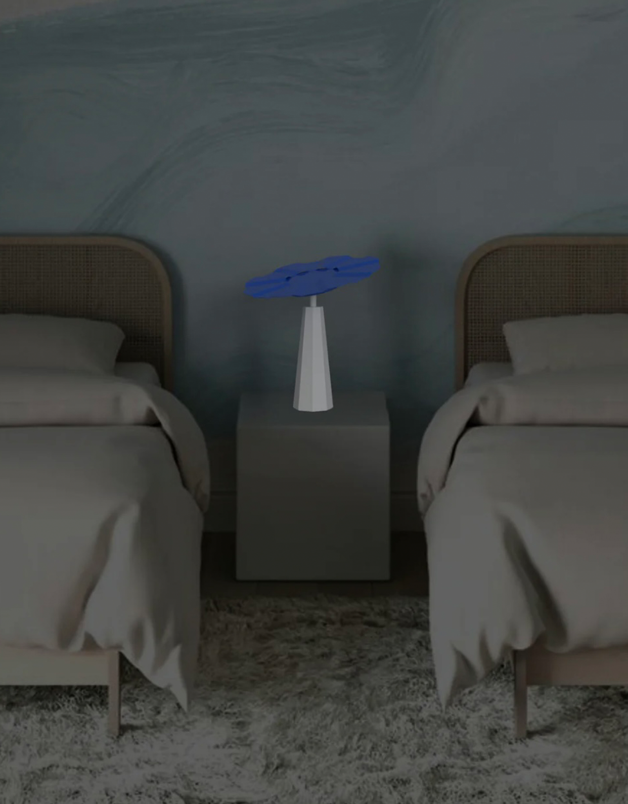 Sunbrella table lamp with coastal beach umbrella inspired design and warm light مصباح طاولة صنبريلا بتصميم مستوحى من مظلة الشاطئ مع اضاءة دافئة