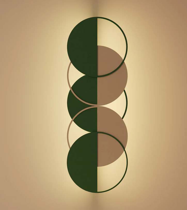 Seasons Wall Lamp — stacked green and muted pink wall circles | أبليك سيزونز، دوائر متتابعة على الحائط بالأخضر والوردي الهادئ