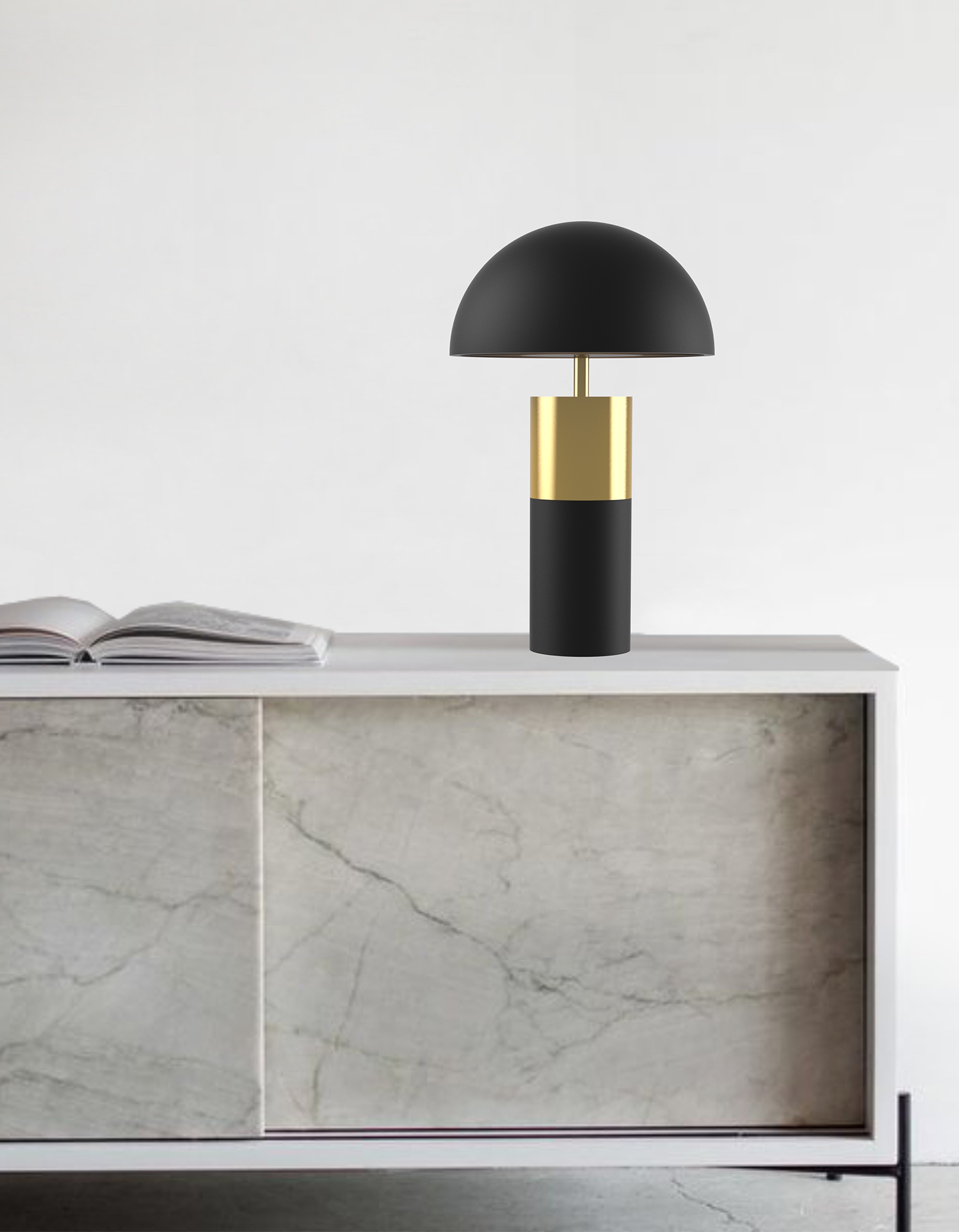 Canopy table lamp with elegant sculptural shade providing soft ambient lighting / مصباح طاولة بتصميم أنيق وغطاء نحتي يوفّر إضاءة هادئة ومريحة