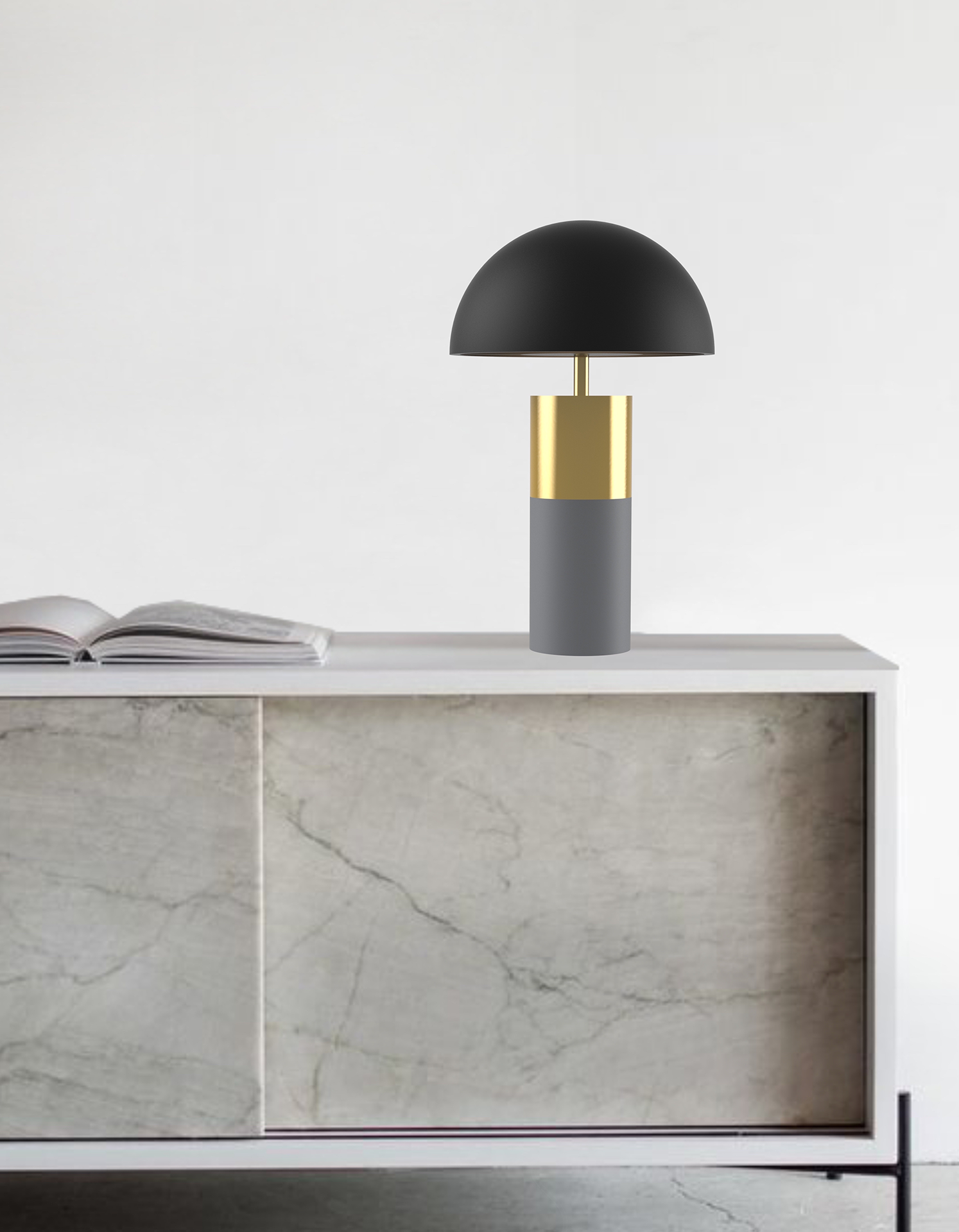 Canopy table lamp with elegant sculptural shade providing soft ambient lighting / مصباح طاولة بتصميم أنيق وغطاء نحتي يوفّر إضاءة هادئة ومريحة