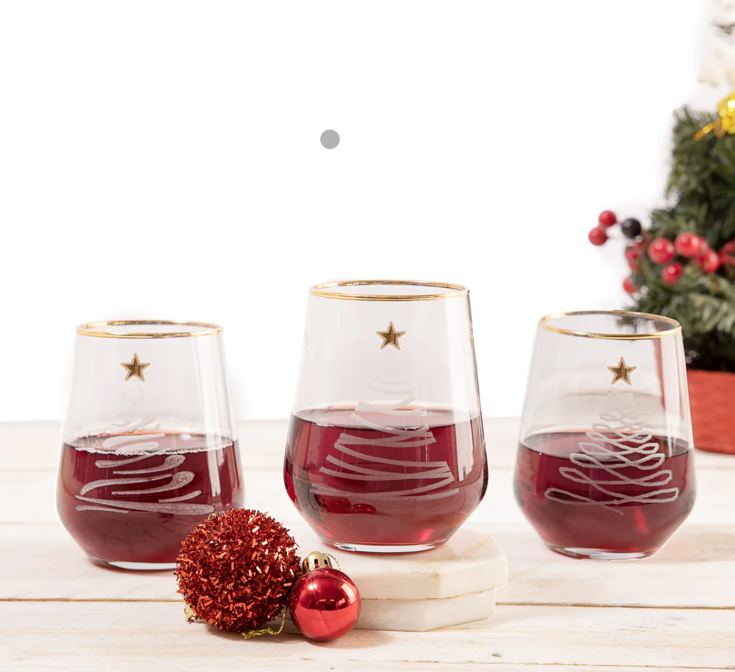 Pasabahce 6 Allegra Old Fashioned Glasses Set - Frosted Christmas Tree & Gold Detail, 425ml (Set of 6)