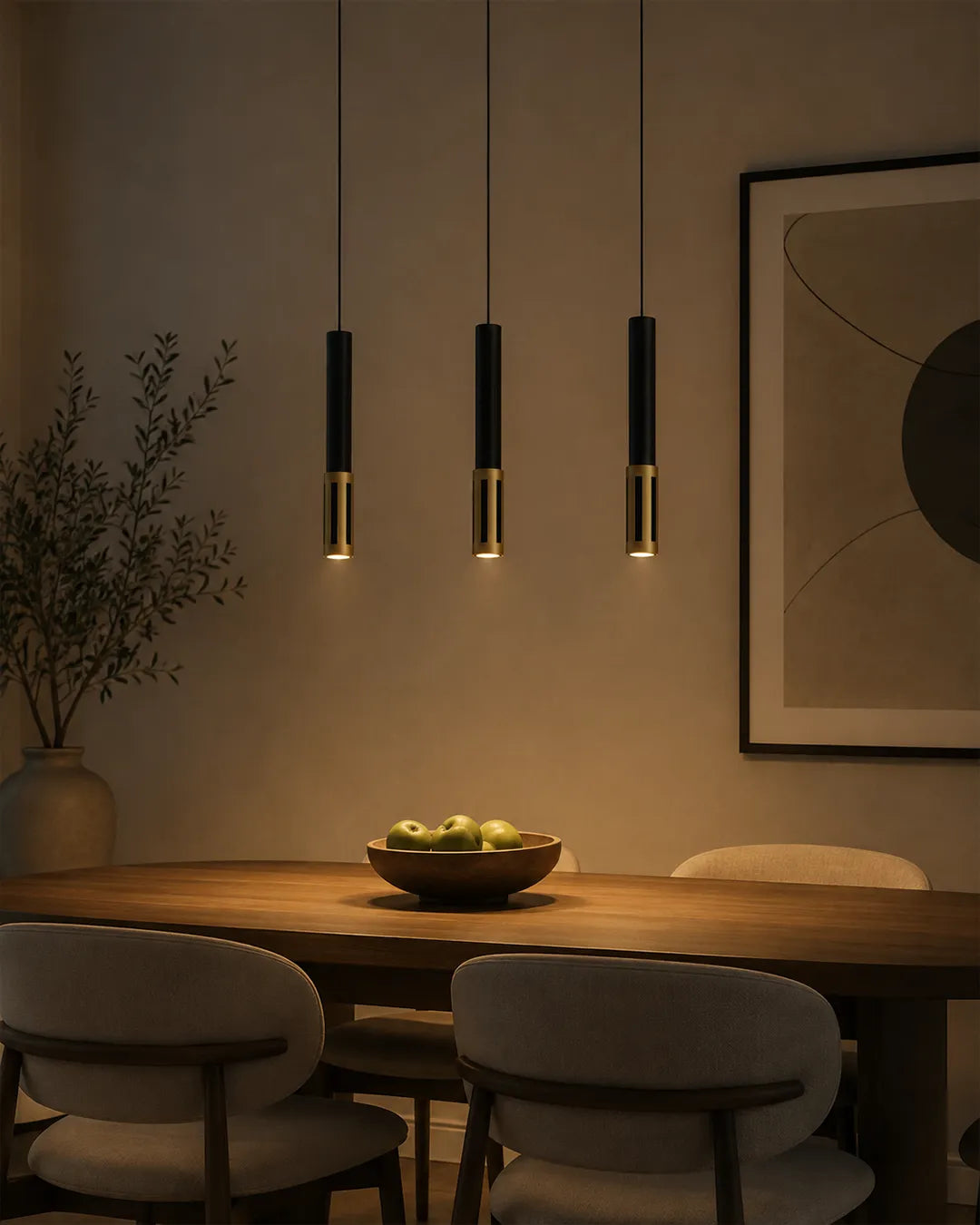 Dew 7 Pendant in a styled interior, pendant with the form and rhythm of dew drops | دلاية ديو 7، داخل مساحة منسقة، قطرات معلقة