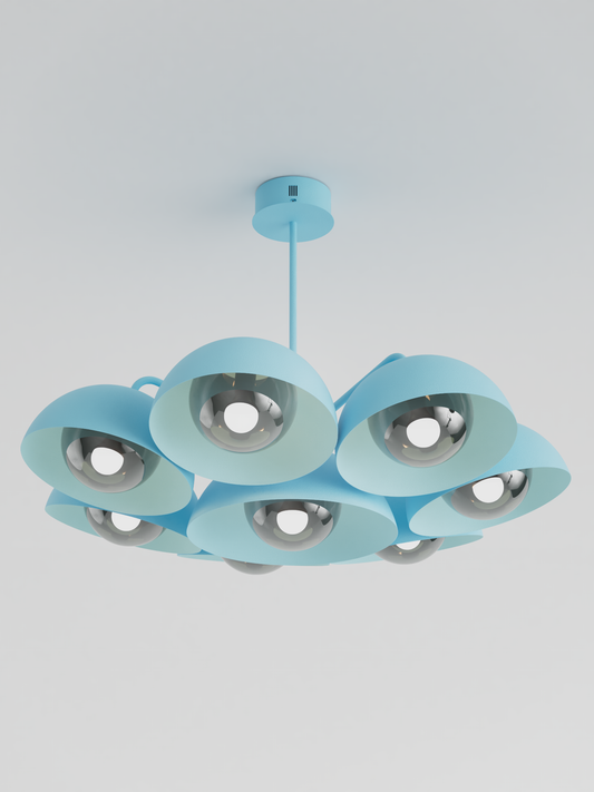 Lunar chandelier with dome shaped celestial calm design and diffused soft glow ثريا لونار بتصميم قبة هادئ وضوء ناعم منتشر
