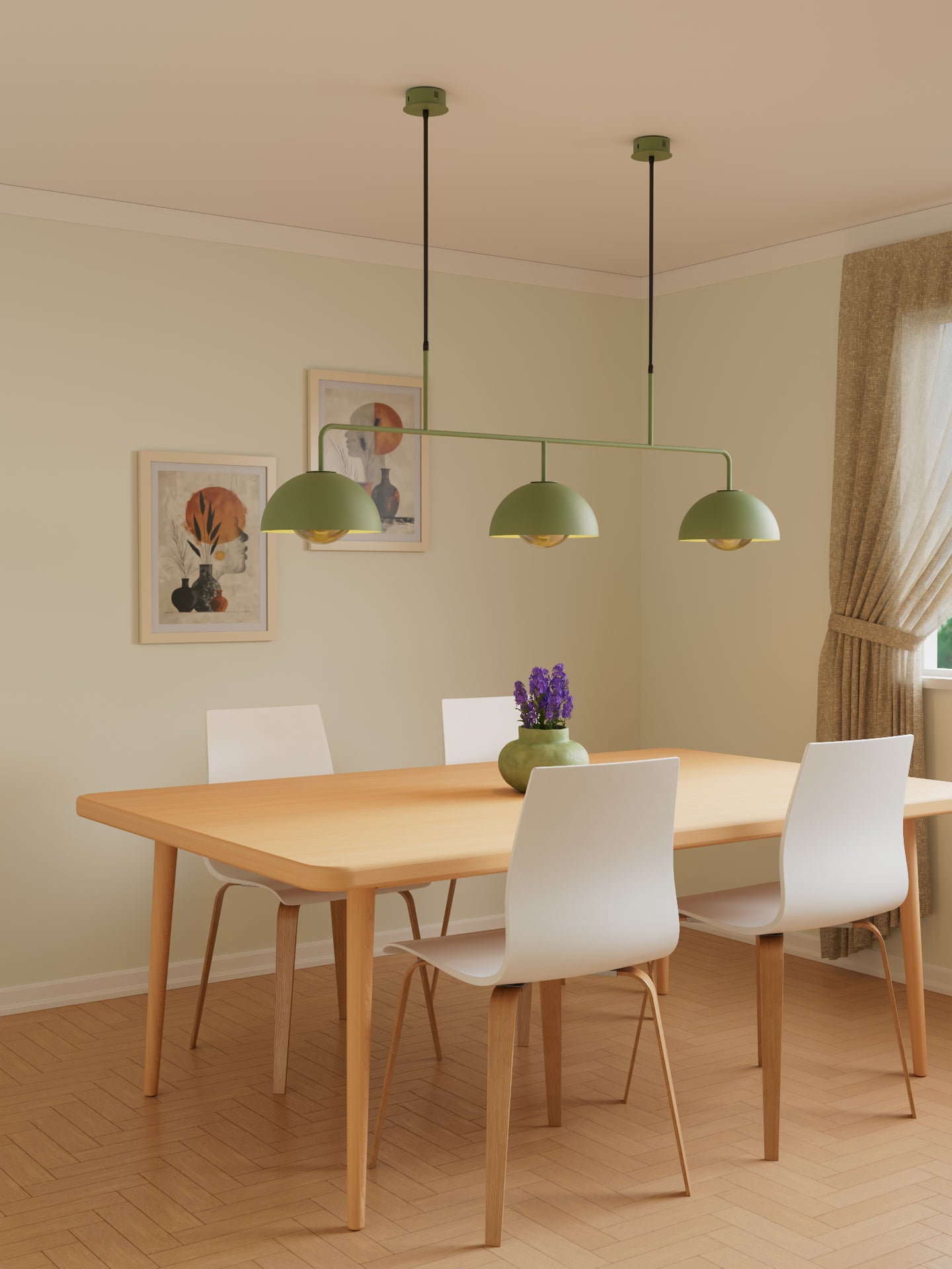 Lunar pendant with dome shaped celestial calm design and soft integrated LED glow مصباح معلق لونار بتصميم قبة هادئ وضوء LED مدمج ناعم