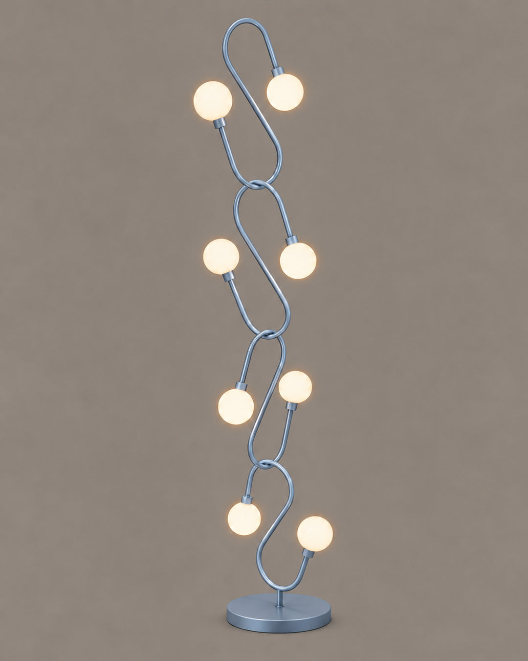 Naja Floor Lamp with blue-grey loops and light globes on a round base | لمبادير ناجا بحلقات زرقاء رمادية وكرات مضيئة على قاعدة دائرية