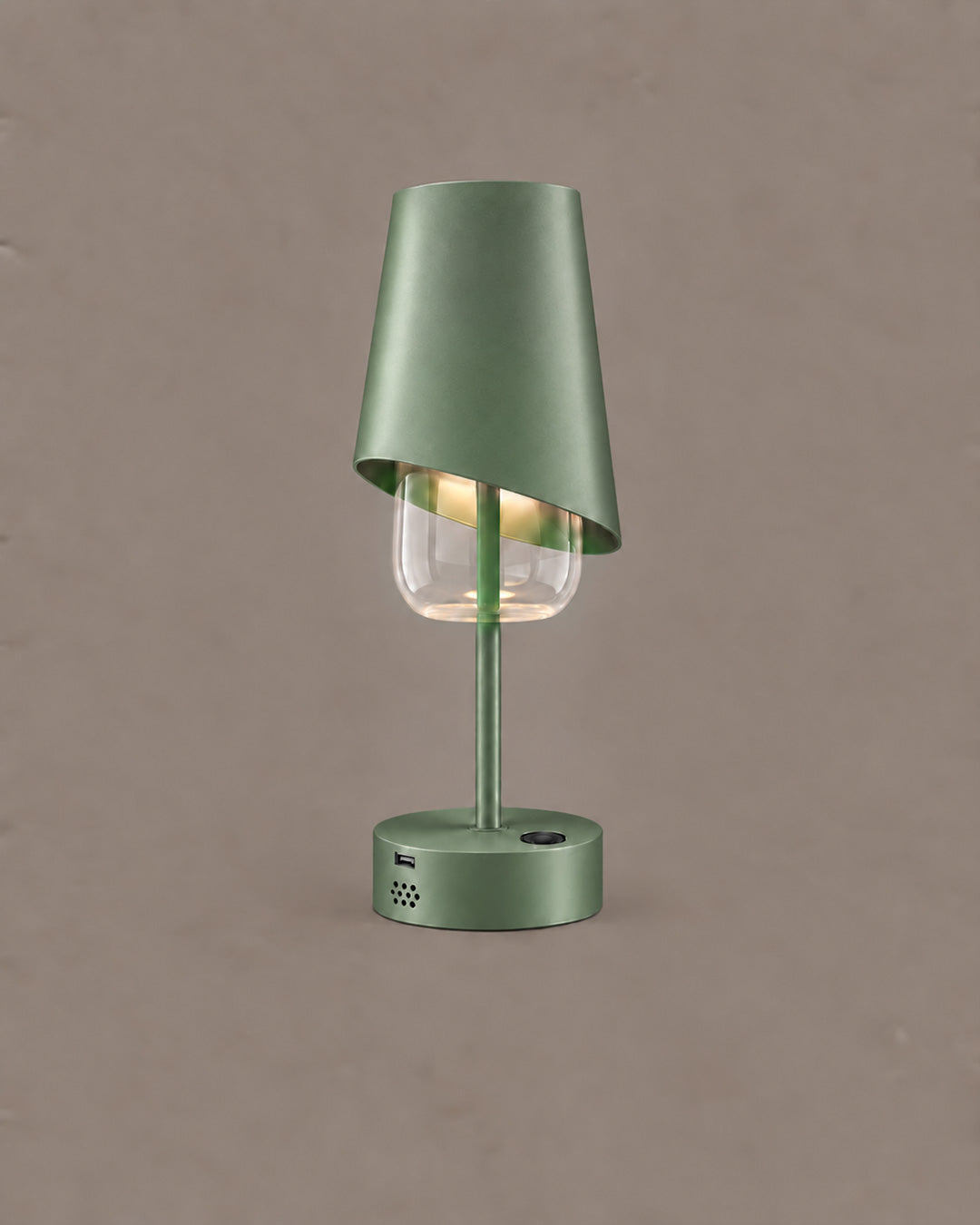 Noya Table Lamp with a green angled shade, slim stem and round base | أباجورة نويا الخضراء بغطاء مائل وساق رفيعة وقاعدة دائرية