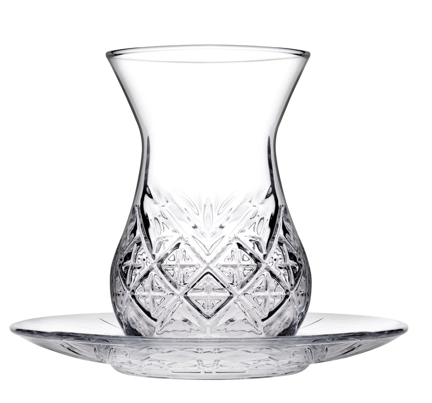Pasabahce Timeless Tea Glass & Saucer Set - 6 pieces, 170ml