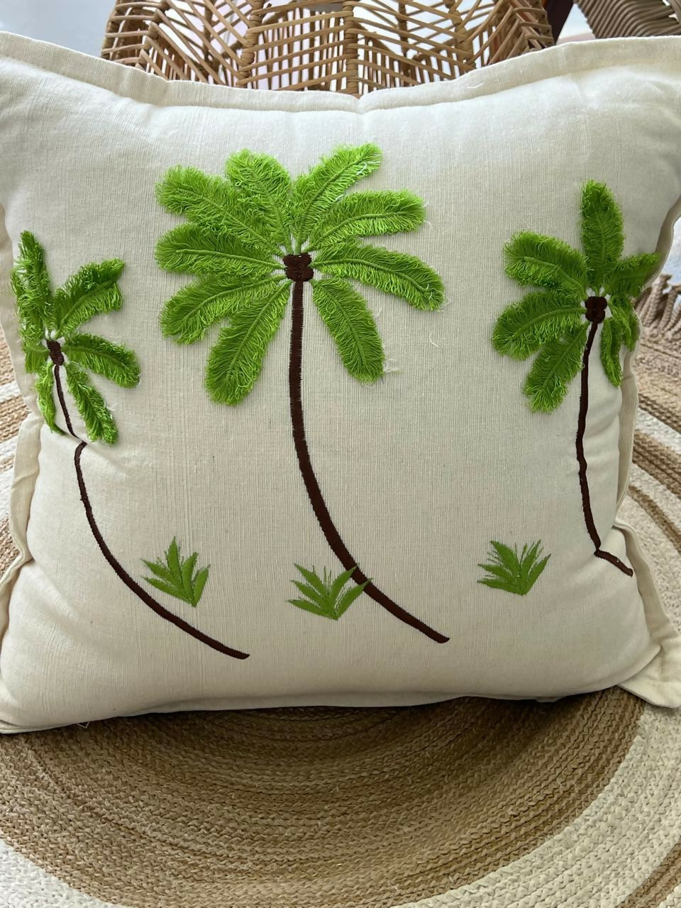 Green Palm Trees Cotton Cushion