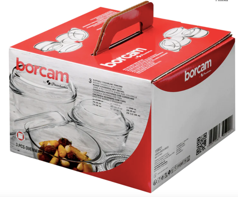 Borcam Round Casserole with Cover Set - 3 Pieces