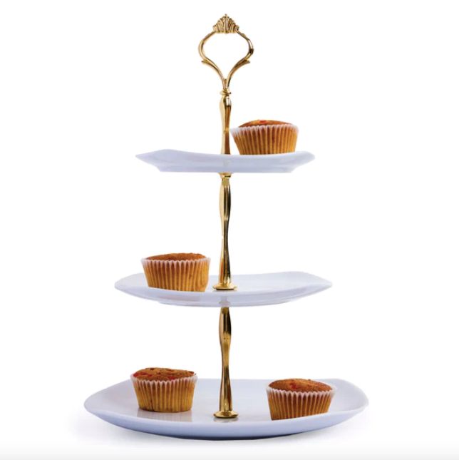 Porland 3-Tier Serving Platter - Gold Stem, 35cm