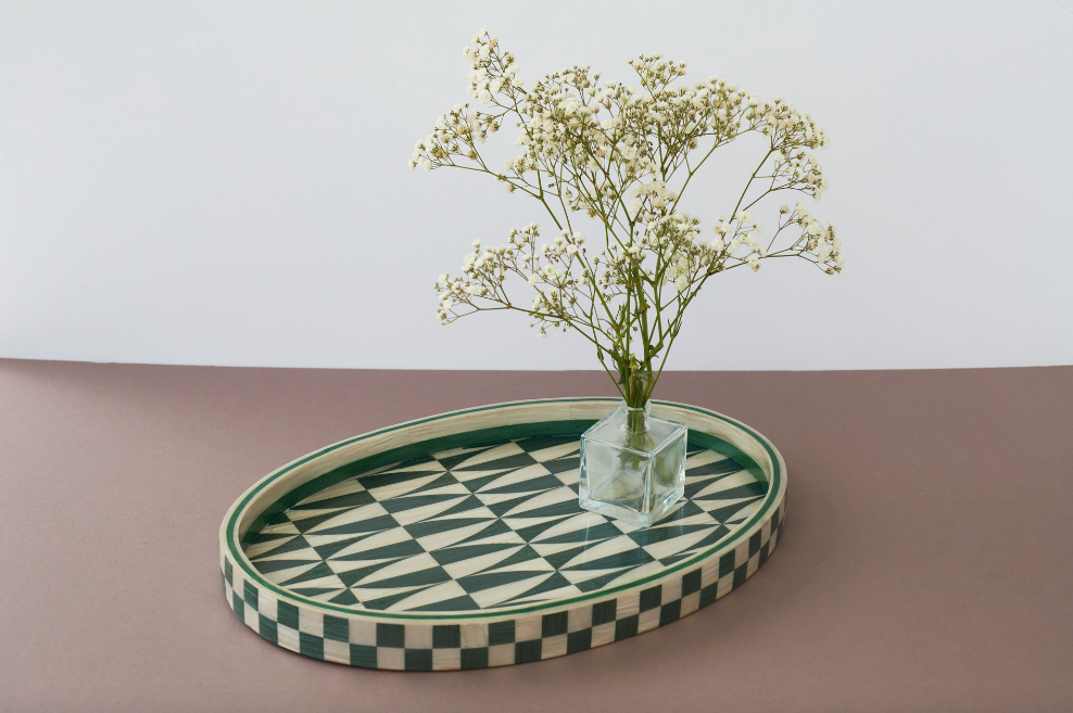 Shades of Green Oval Tray
