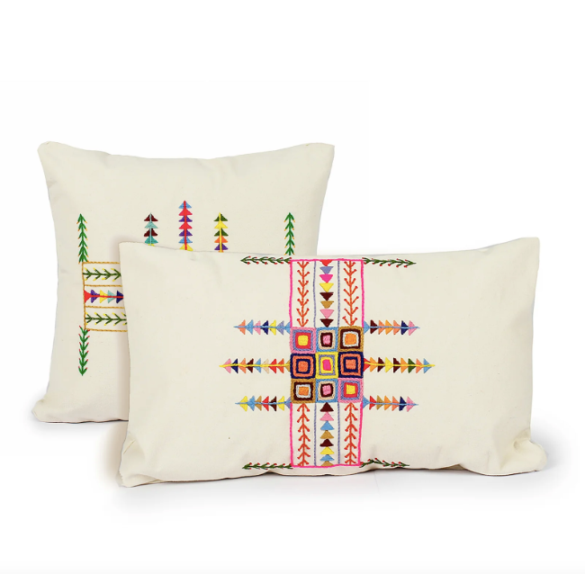 Embroidered Cotton Cushion Geometric