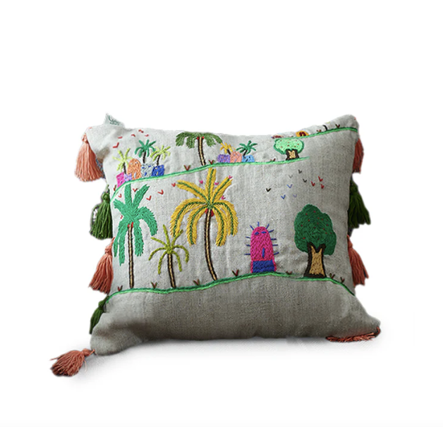 Embroidered Linen Cushion Rustic