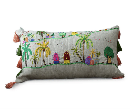 Embroidered Linen Cushion Rustic