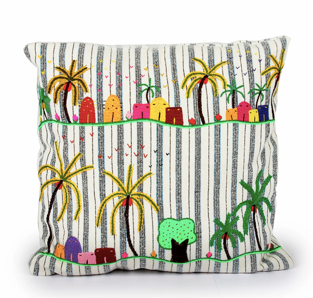 Embroidered Castor Cushion Rustic