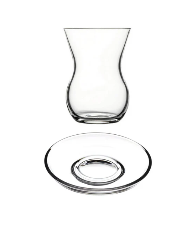 Pasabahce Crystallin Beykoz Tea Glass & Saucer, 135 ml - (Set of 6)