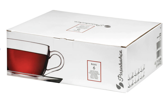 Pasabahce Basic Tea Cup & Saucer Set - 238ml (Set of 6)