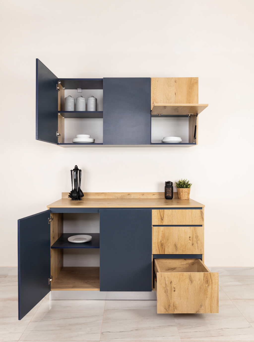 Blue Kitchen Units (Upper + Lower Unit)