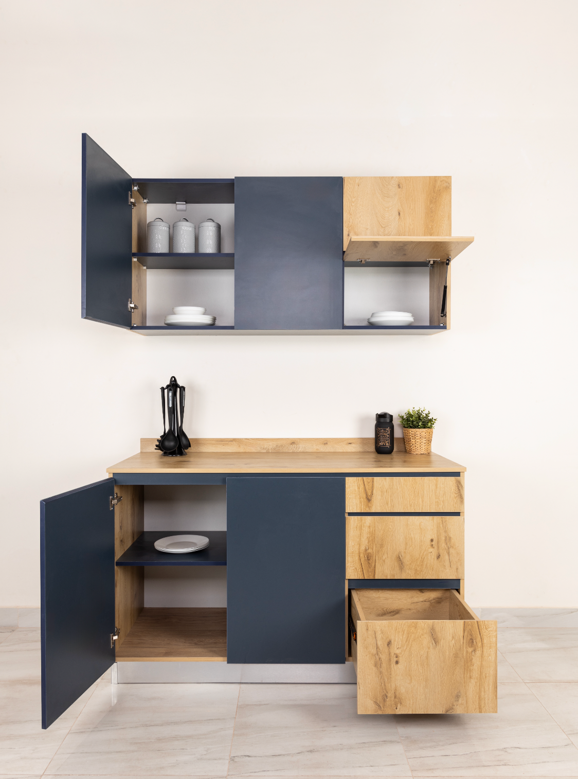 Blue Kitchen Units (Upper + Lower Unit)